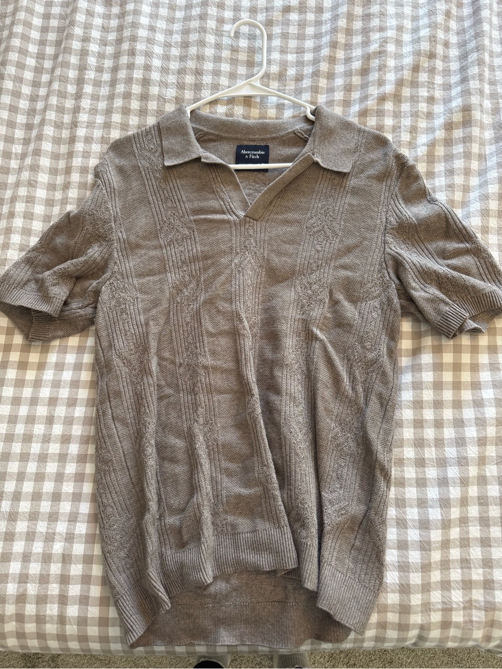Abercrombie & Fitch Taupe Knit Short-Sleeve Polo